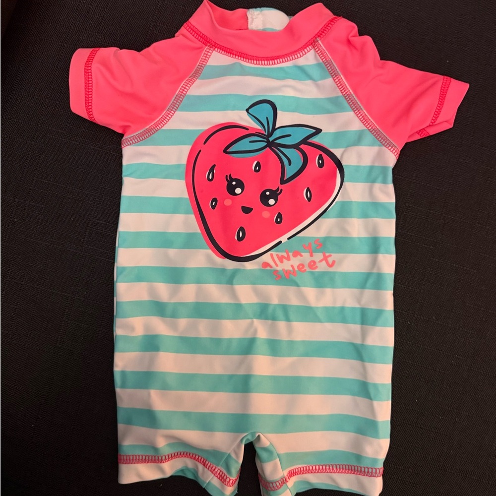 George Kids Rashguard - Pink and Blue Stripes with Strawberry